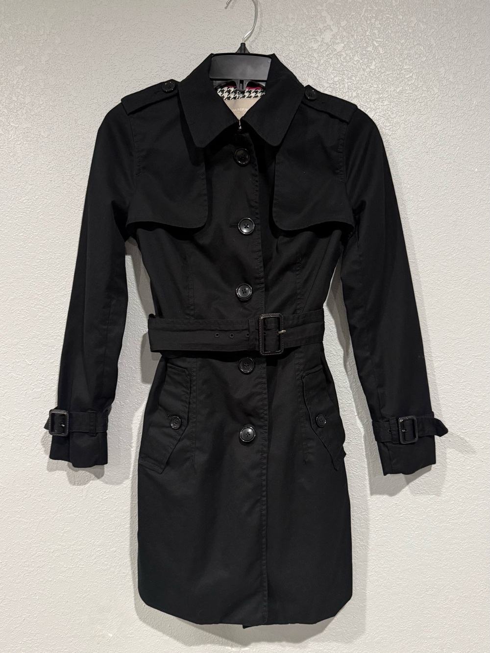 Banana Republic Timeless Black Belted Mid-Length Lined Trench Coat XS Petite